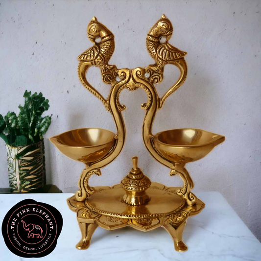 Brass Double Peacock Diya