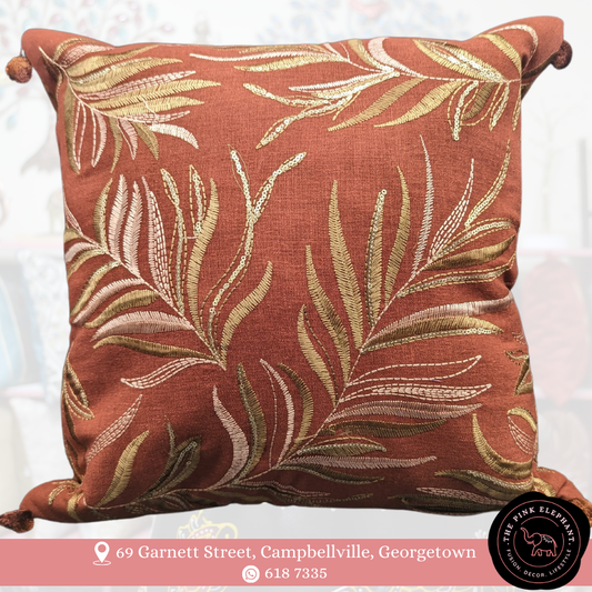 Copper Brown Embroidery Cushion Cover