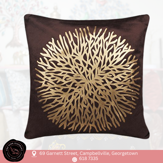 Coffee Gold Flower Color Cushion Cover