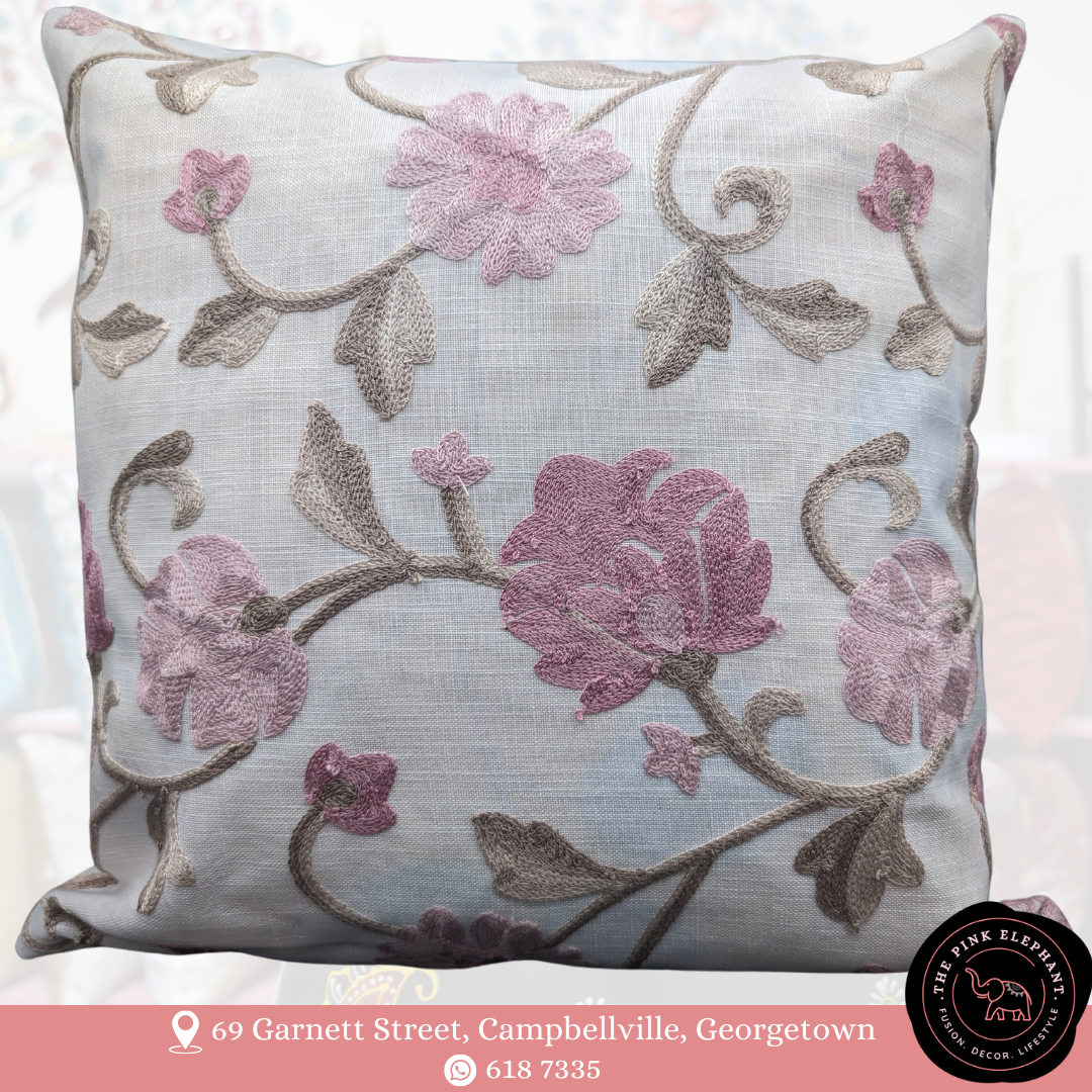 Pink & White Embriodery Cushion Cover