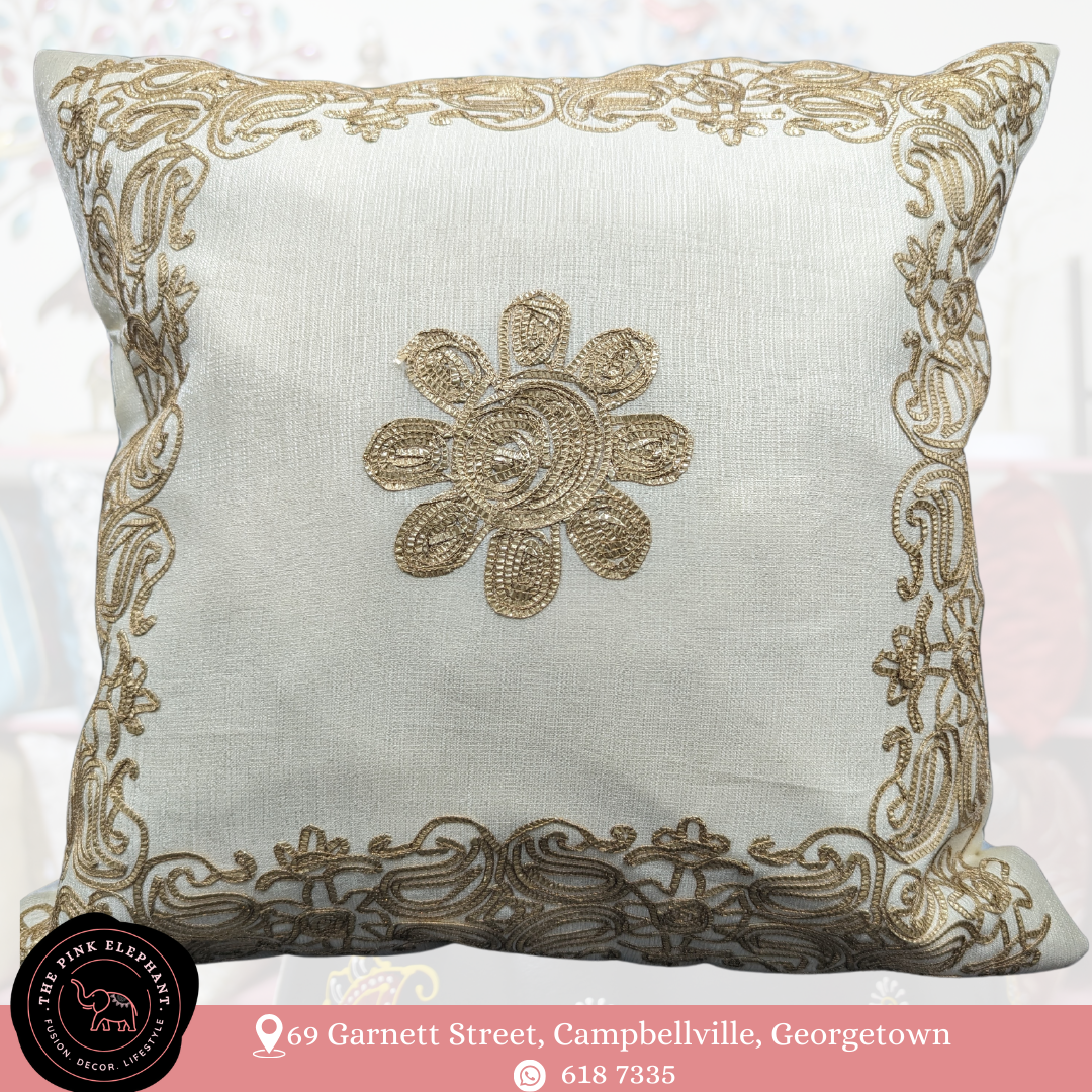 Cream & Gold Embroidery Cushion Cover