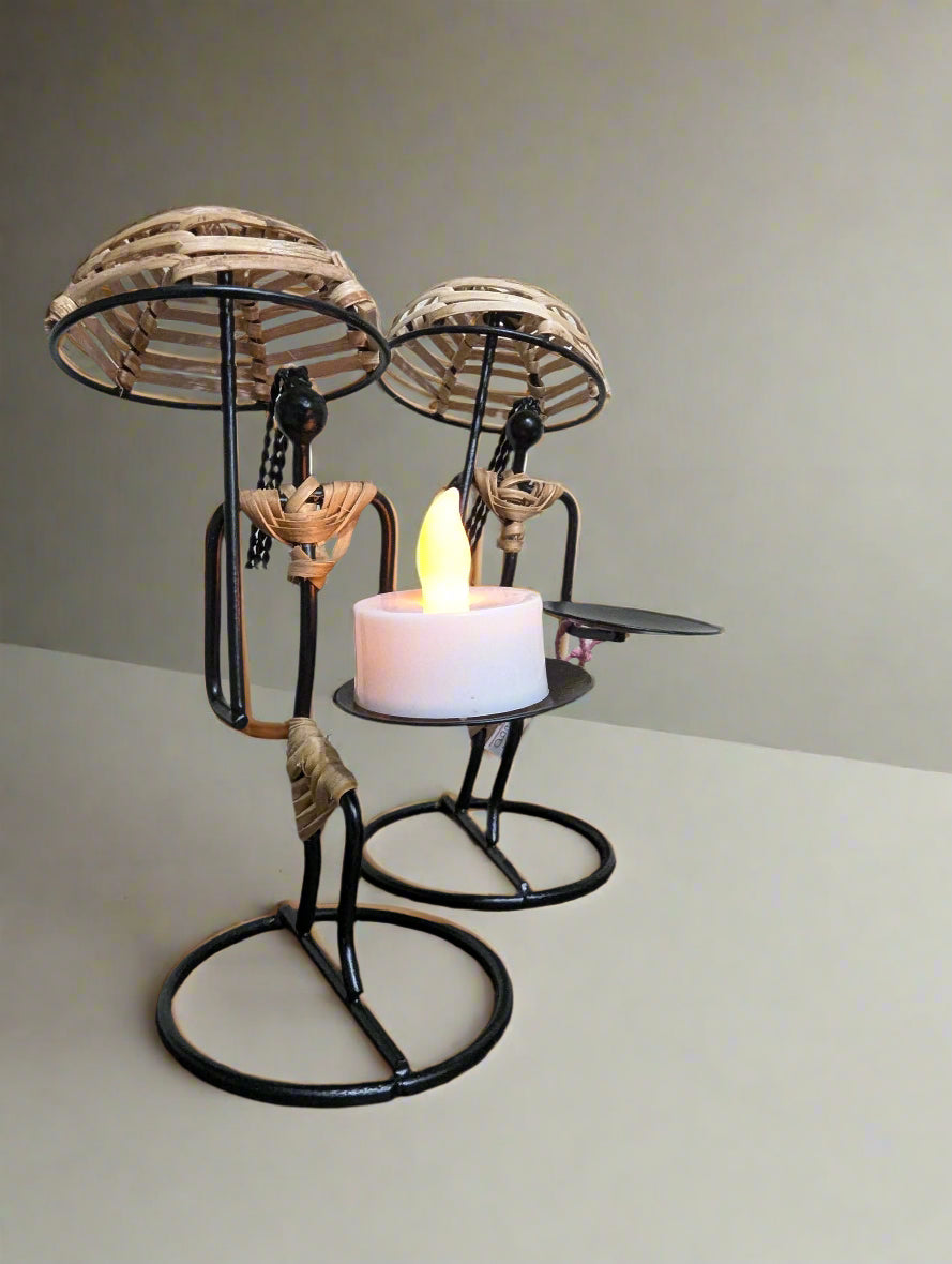 Metal & Straw Lady Tealight Holder