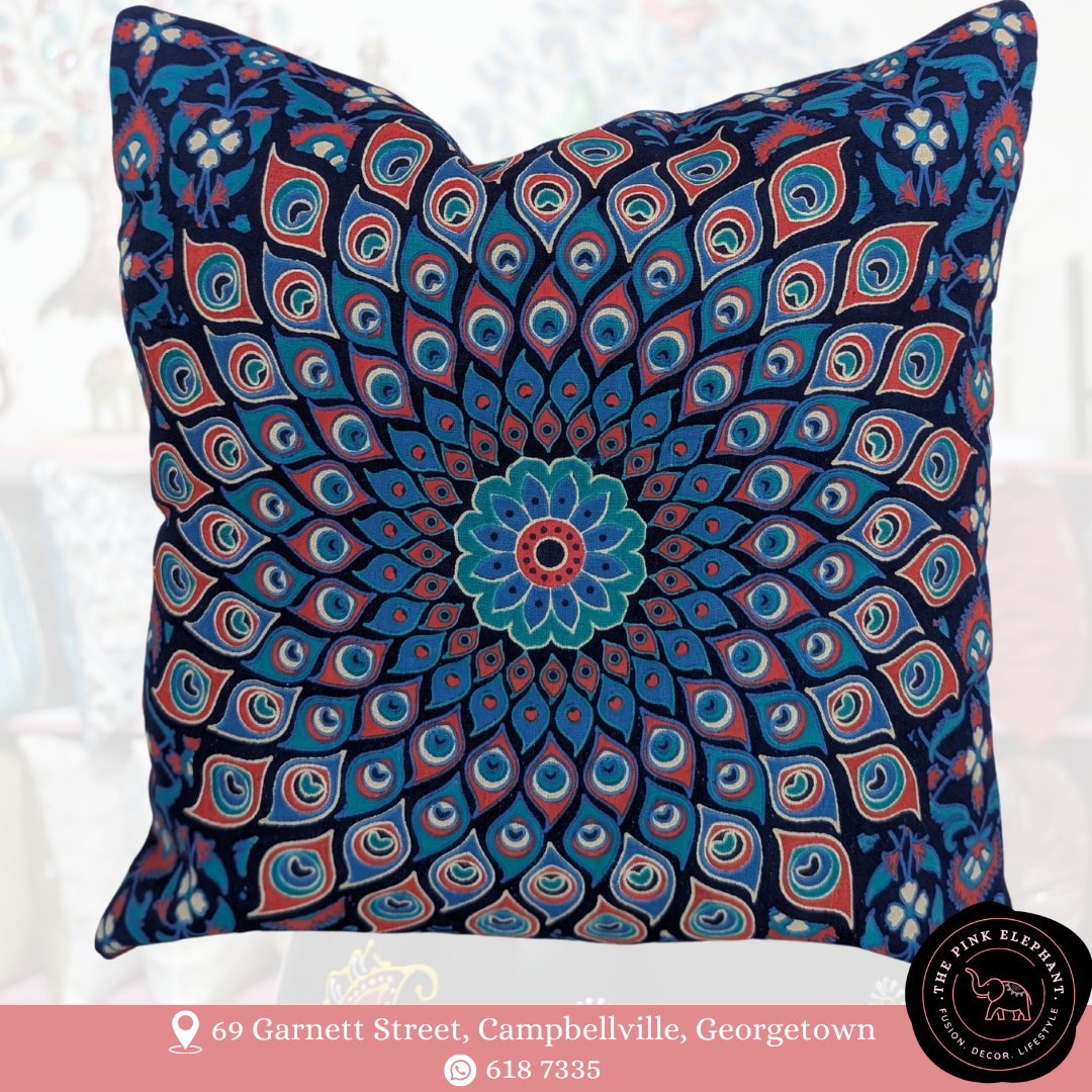 Peacock Block Print Cushion Cover