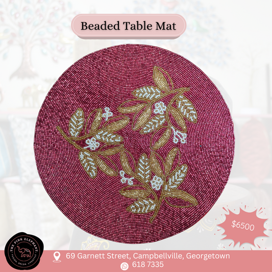 Beaded Placemat- Red Flower