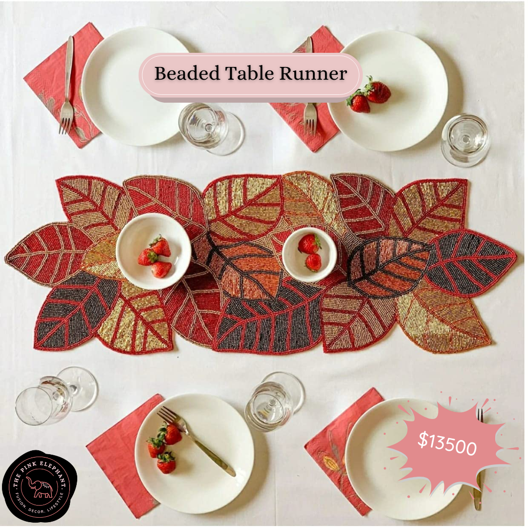 Red Leaf Beaded Table Runner