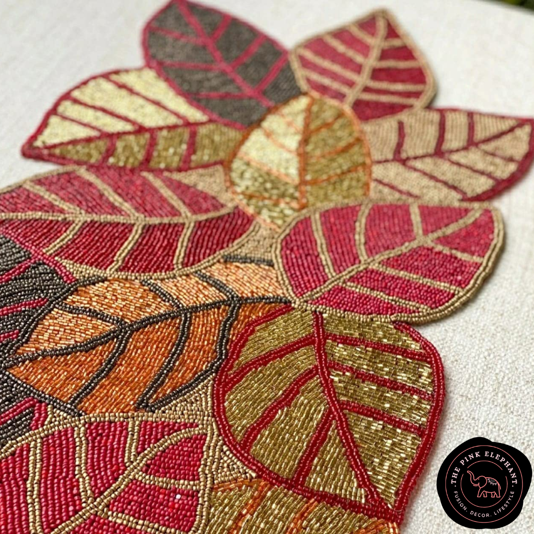 Red Leaf Beaded Table Runner