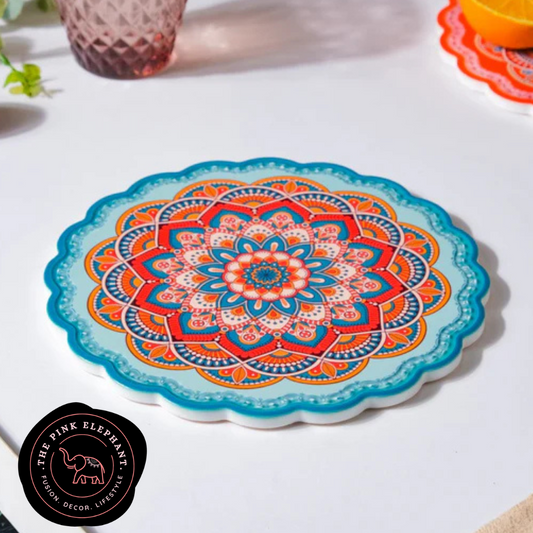 Round Blue and Green Trivet