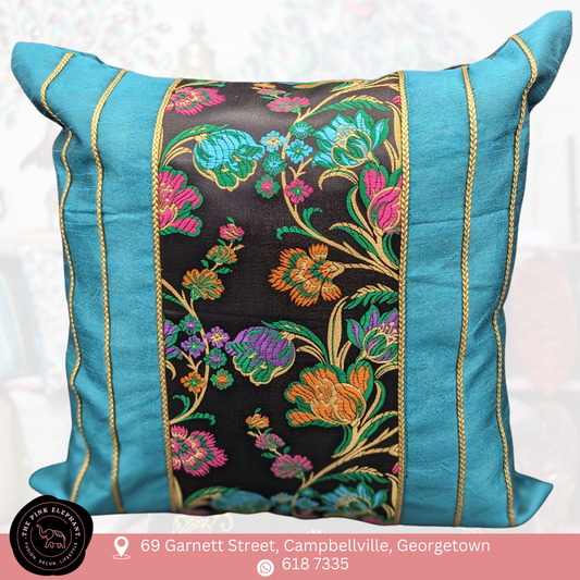 Blue & Black Flowers Cushion Cover