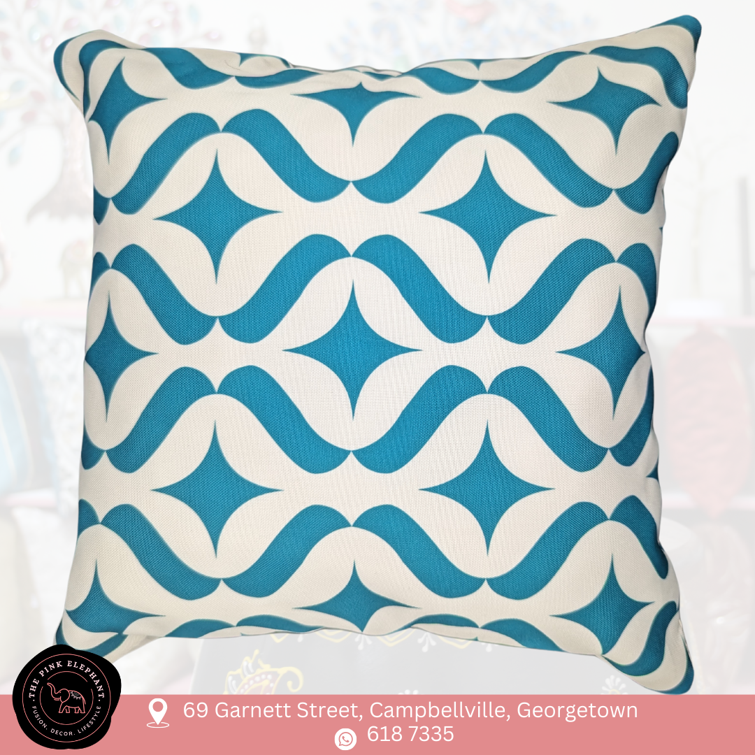 Teal & White Abstract Cushion Cover