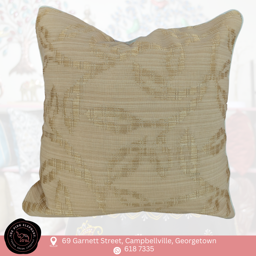 Beige Leaf Embroidered Cushion Cover