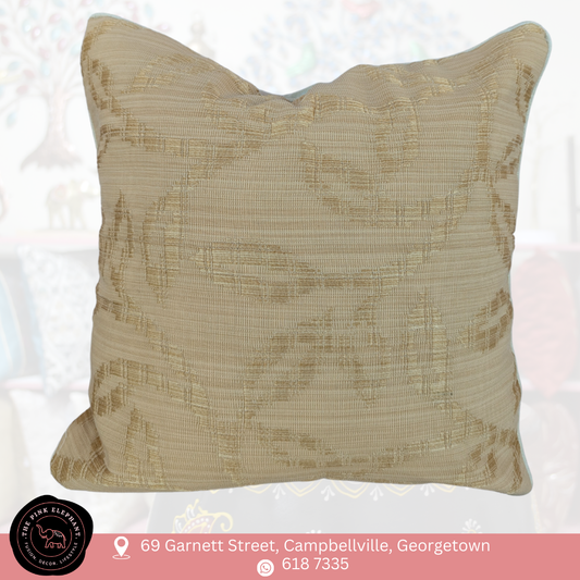 Beige Leaf Embroidered Cushion Cover