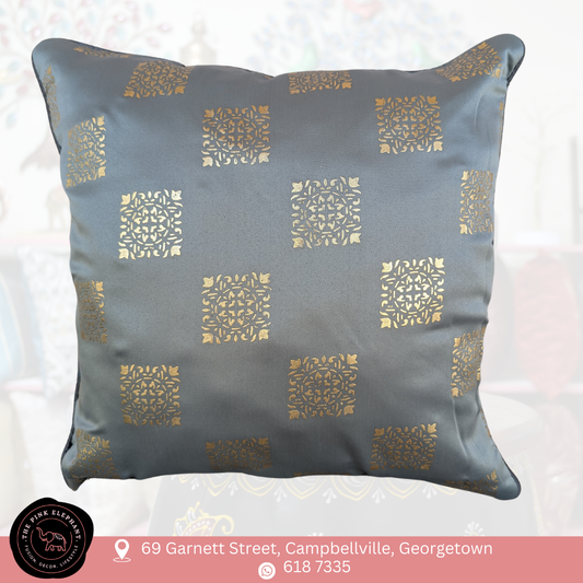 Grey & Gold Foil Squares Cushion Cover