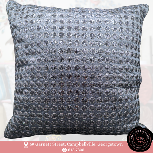 Grey Silver Round Sequins Cushion Cover