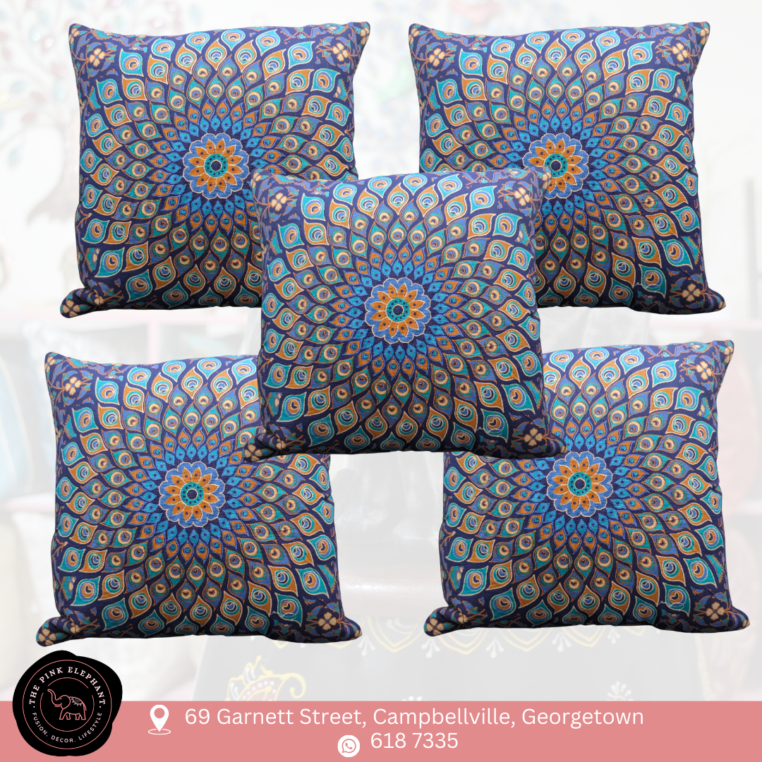 Peacock Block Print Cushion Cover