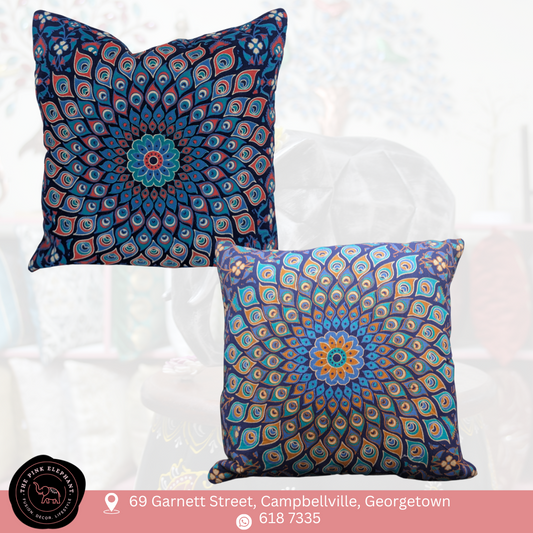 Peacock Block Print Cushion Cover