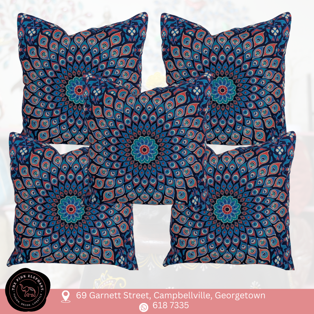 Peacock Block Print Cushion Cover