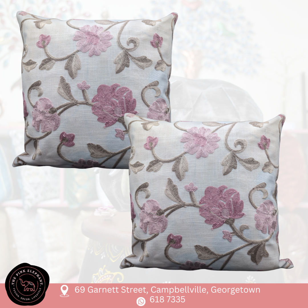 Pink & White Embriodery Cushion Cover