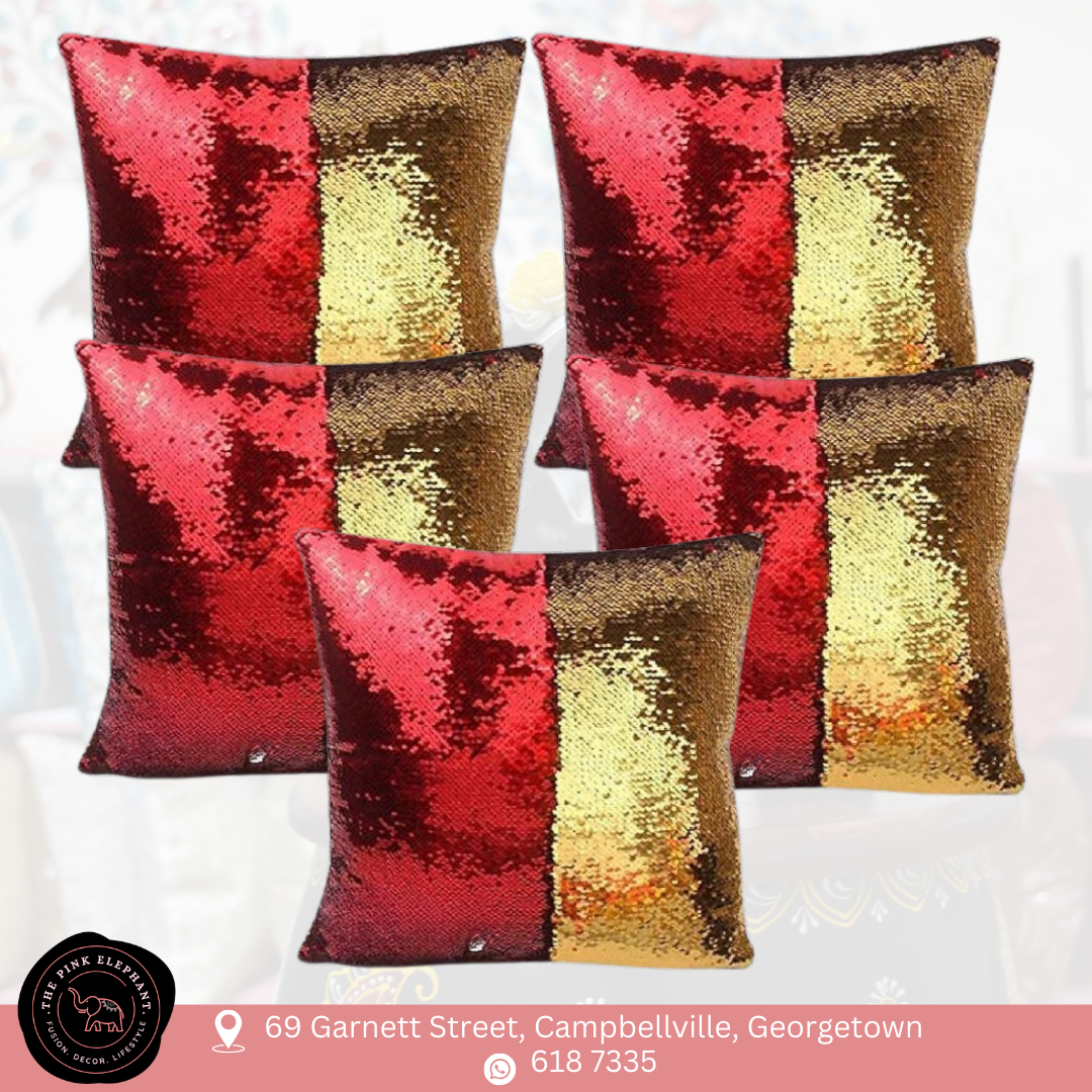 Red & Gold Sequin Cushion Cover