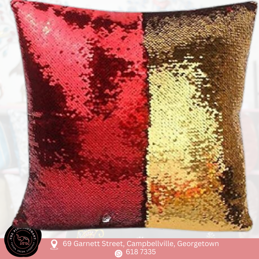 Red & Gold Sequin Cushion Cover