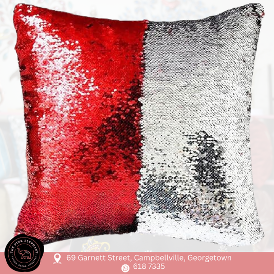 Red & Silver Sequins Cushion Cover