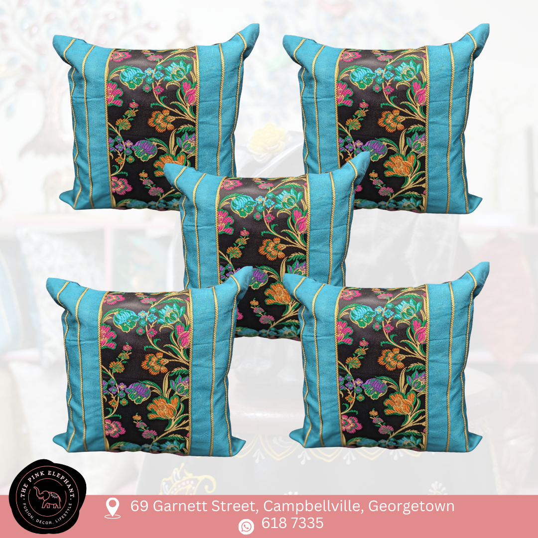 Blue & Black Flowers Cushion Cover