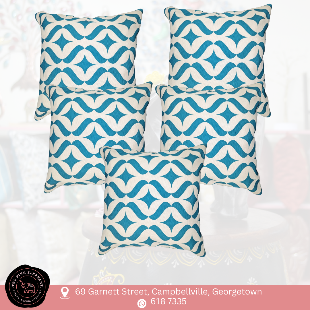 Teal & White Abstract Cushion Cover